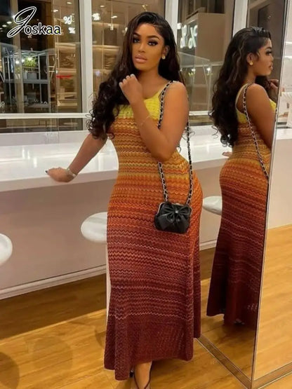 Wholesale Women's Stripe Knit Ribbed Maxi Dress Blue – Front View