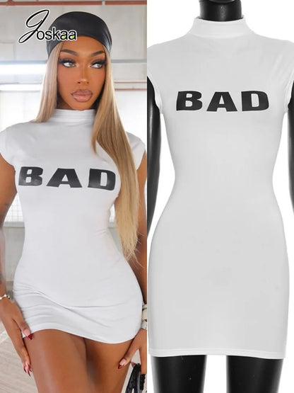 Women's Sleeveless Bodycon Mini Dress Letter - Front View
