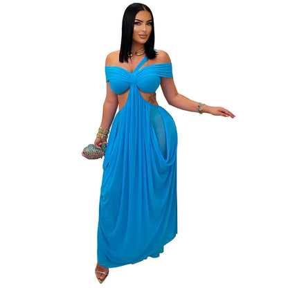 Women's Mesh Backless Cutout Strapless Maxi Dress