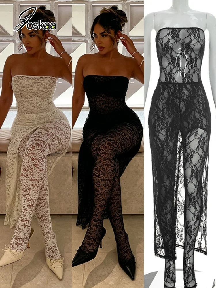 Women's Lace Mesh Strapless Two Piece Set – Women's Fashion Wholesale – Front View