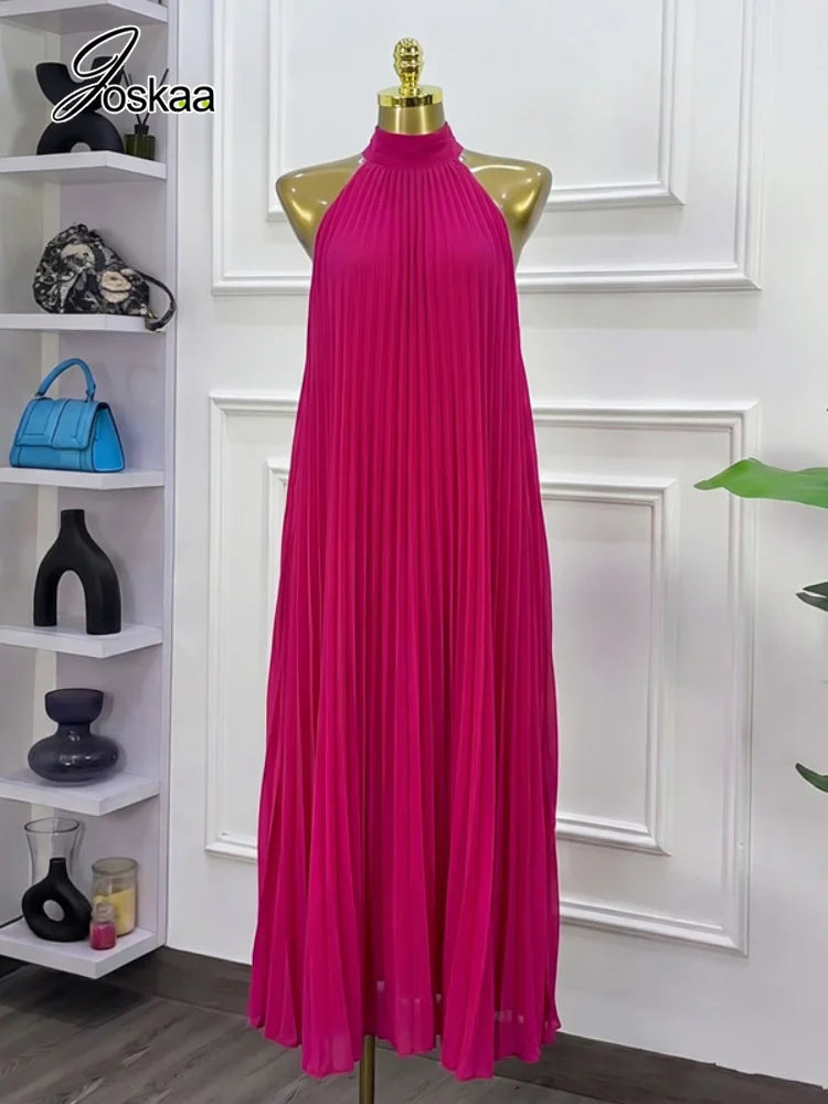 Women's Sleeveless High Waist Maxi Dress Apricot – Front View