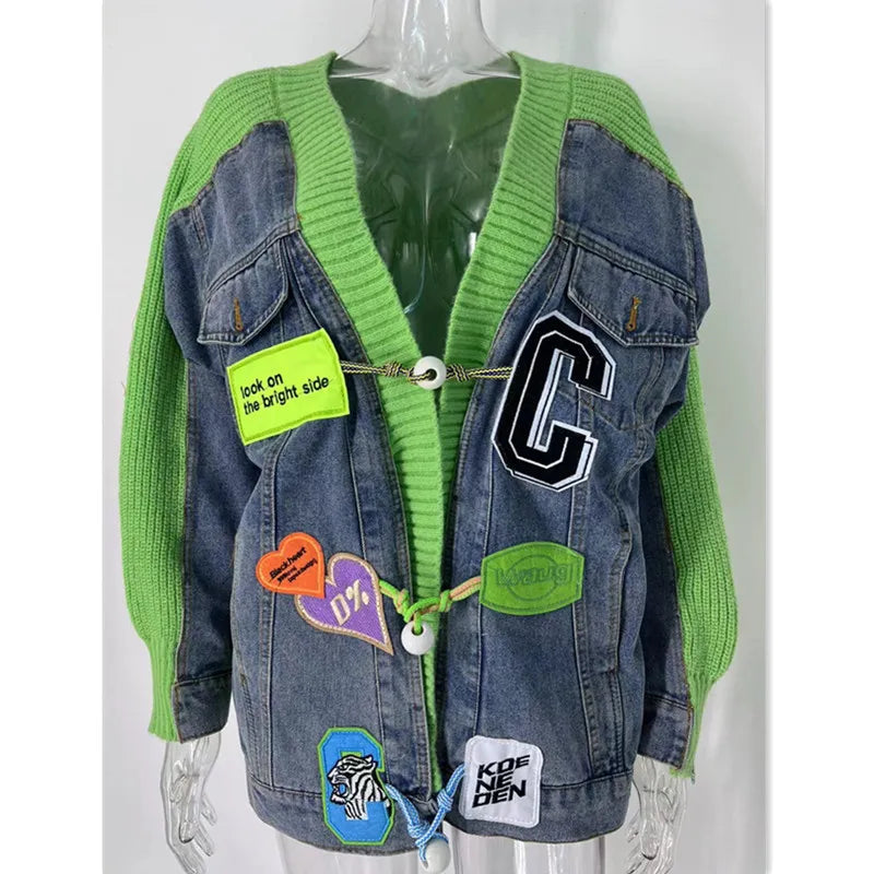 Women's Denim Knit Long Sleeve Ribbed Jacket