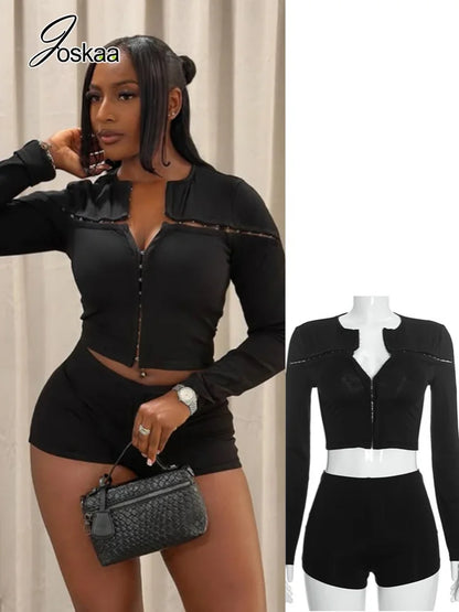 Women's Cutout Long Sleeve Two Piece Set - Women's Fashion Wholesale - Front View