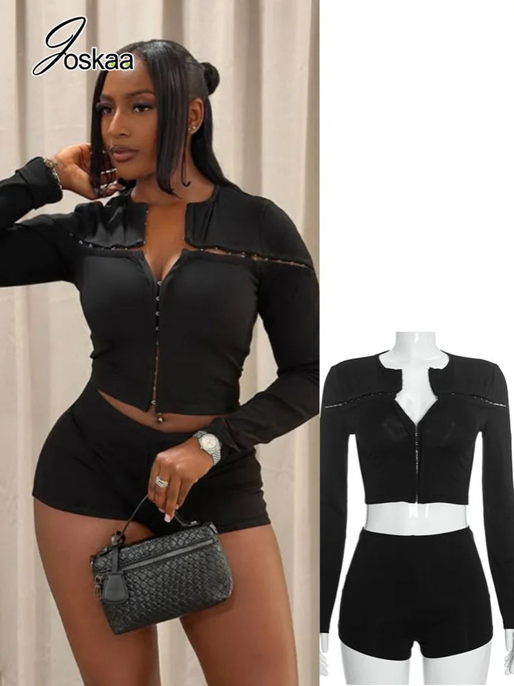 Women's Cutout Long Sleeve Two Piece Set - Women's Fashion Wholesale - Front View