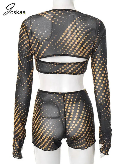 Women's Polka Dot Mesh Strapless Two Piece Set Black – Detail View