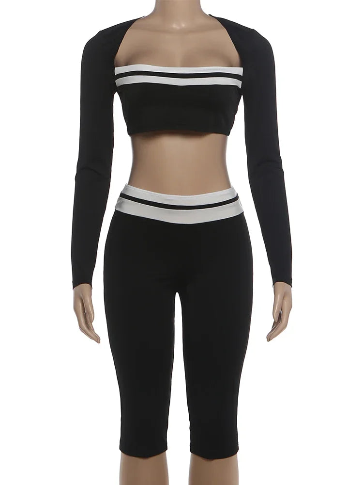 Women's Striped Long Sleeve Bodycon Two Piece Set - Additional View 9
