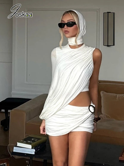Women's Ruched Mini Scarf and One Two Piece Set White – Front View
