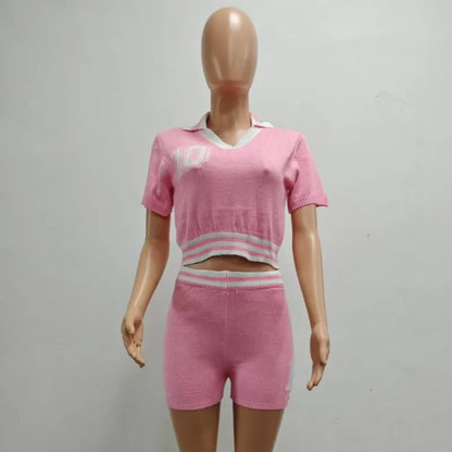 Women's Knit Short Sleeve Crop Two Piece Set