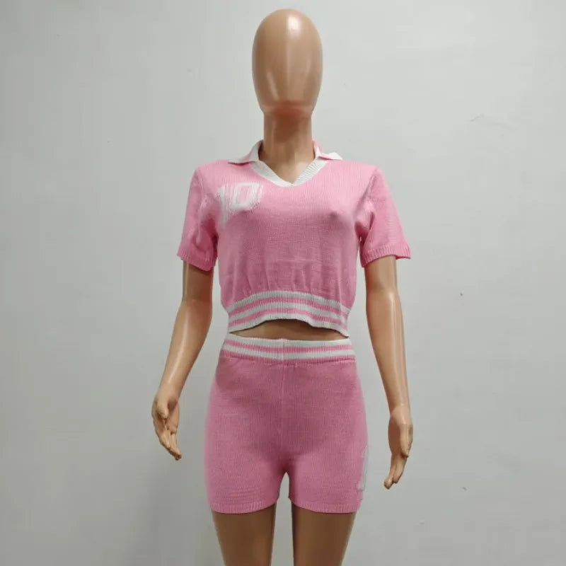 Women's Knit Short Sleeve Crop Two Piece Set