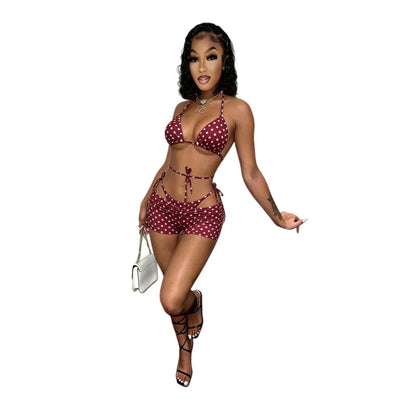 Women's Polka Dot Swimwear Pieces Printed Bikini Set