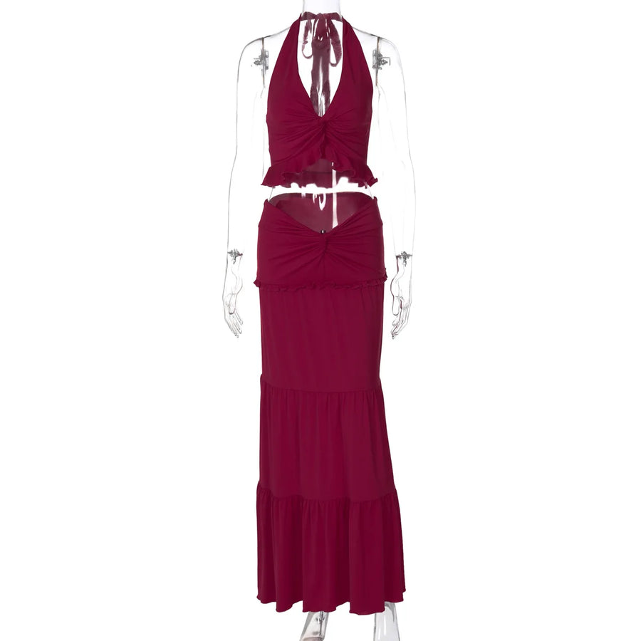 Joskaa Halter Maxi Two Piece Set Sling Neck Ruffle - two piece set image 6