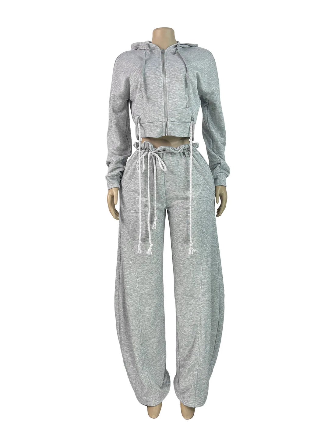Joskaa Zip Up Hooded Long Sleeve Wide Leg Two Piece Set - two piece set image 2