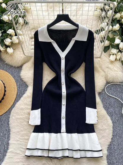 Wholesale Women's Knit Long Sleeve Ribbed Dress White – Detail View