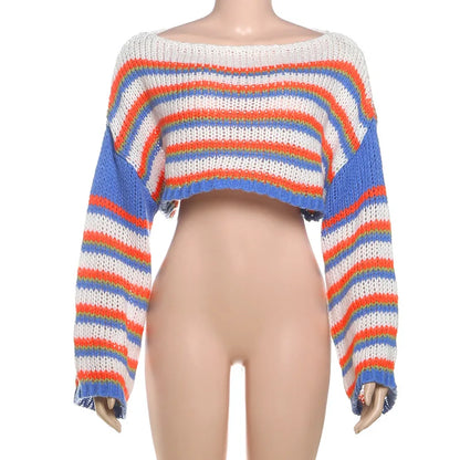 Women's Stripe Knit Long Sleeve Ribbed Top