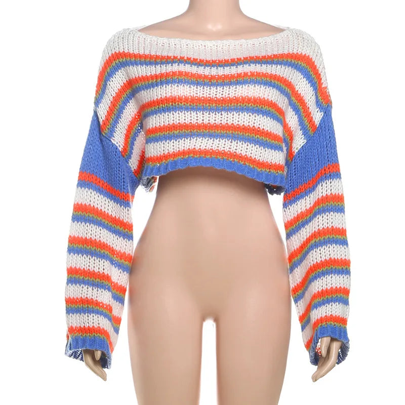 Women's Stripe Knit Long Sleeve Ribbed Top