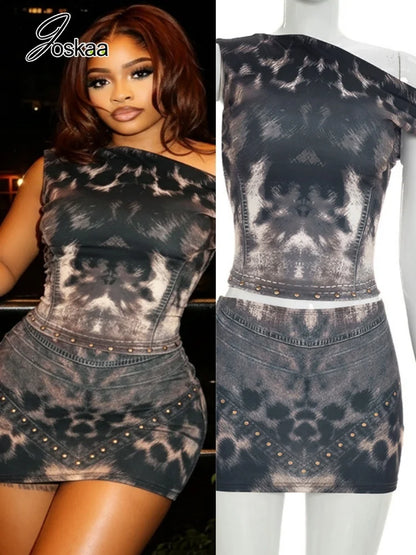 Women's Leopard Print Crop Mini Two Piece Set – Women's Fashion Wholesale – Front View