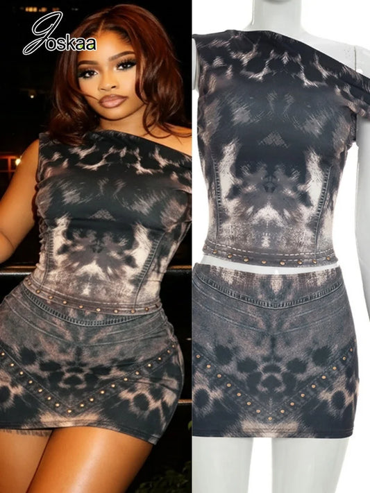 Women's Leopard Print Crop Mini Two Piece Set – Women's Fashion Wholesale – Front View