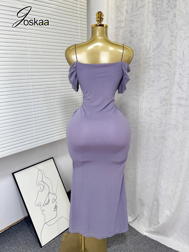 Women's Mesh Sequin Ruched Sleeveless Maxi Dress - Side View
