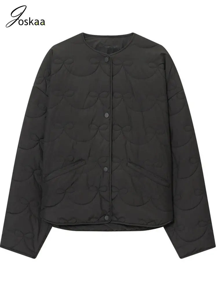 Women's Long Sleeve Bow Detail Round Jacket Black – Back View