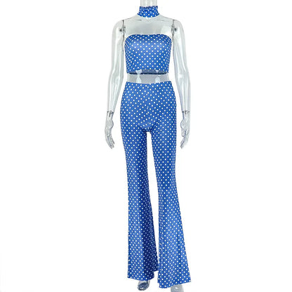 Women's Polka Dot Strapless High Waist Two Piece Set