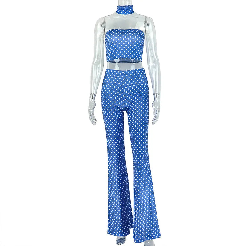 Women's Polka Dot Strapless High Waist Two Piece Set