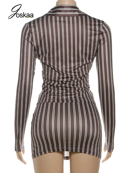Women's Stripe Long Sleeve Two Piece Set Brown – Detail View