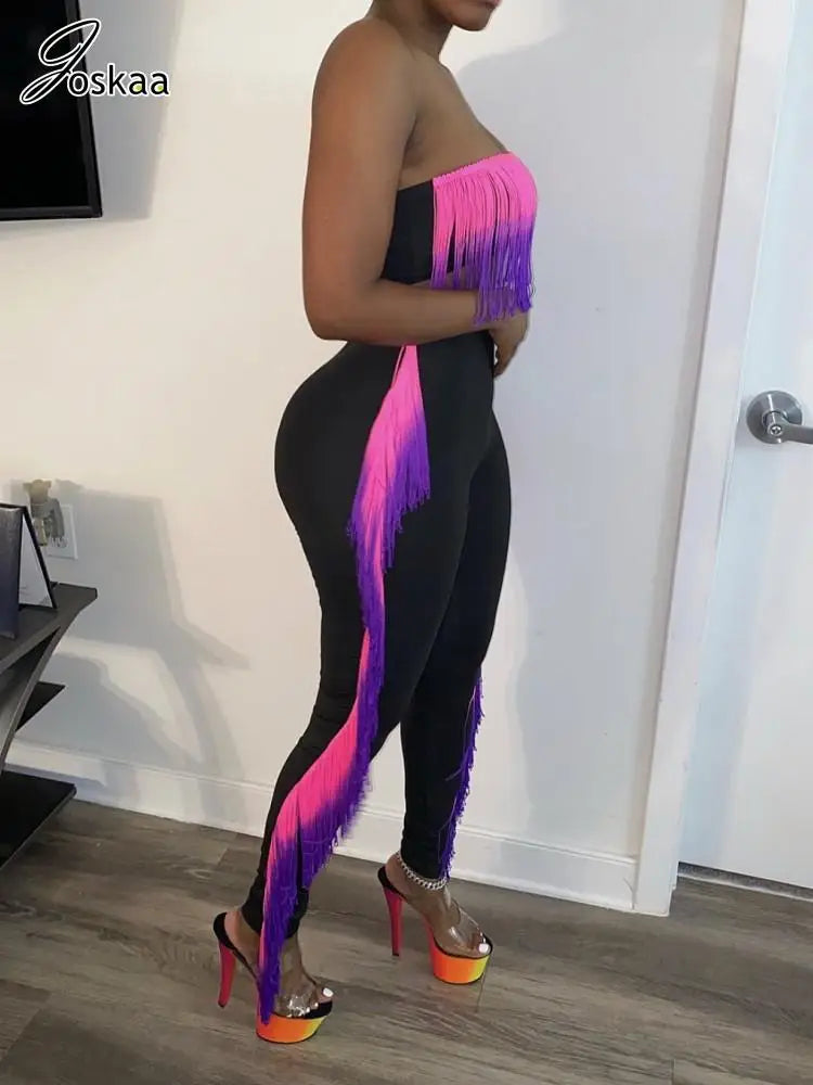 Women's Strapless High Waist Two Piece Set Pink – Front View