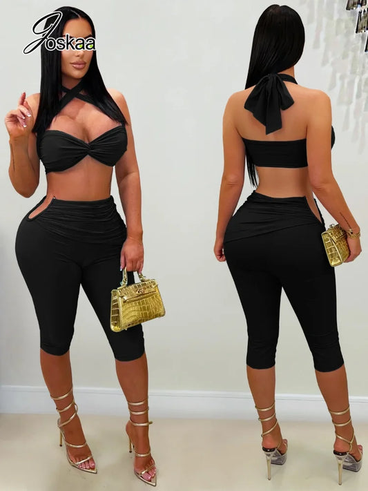 Women's Halter Two Piece Set Criss Cross - Detail View 1