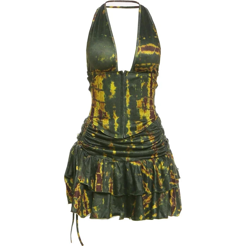 Women's Ruched Backless Halter Two Piece Set - Detail View 6