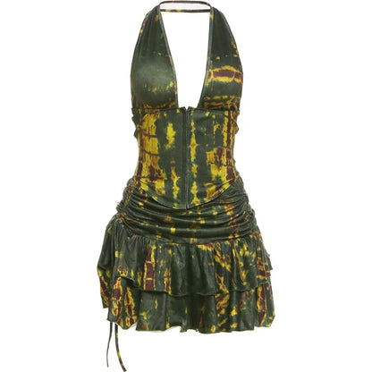Women's Ruched Backless Halter Two Piece Set - Detail View 6