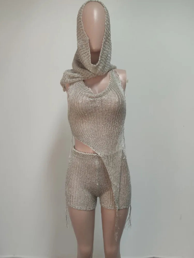 Women's Sequin Knit Backless Two Piece Set