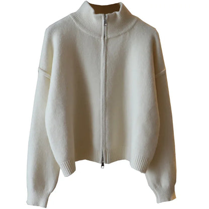 Women's Knit Ribbed Zip Oversized Jacket Black – Detail View
