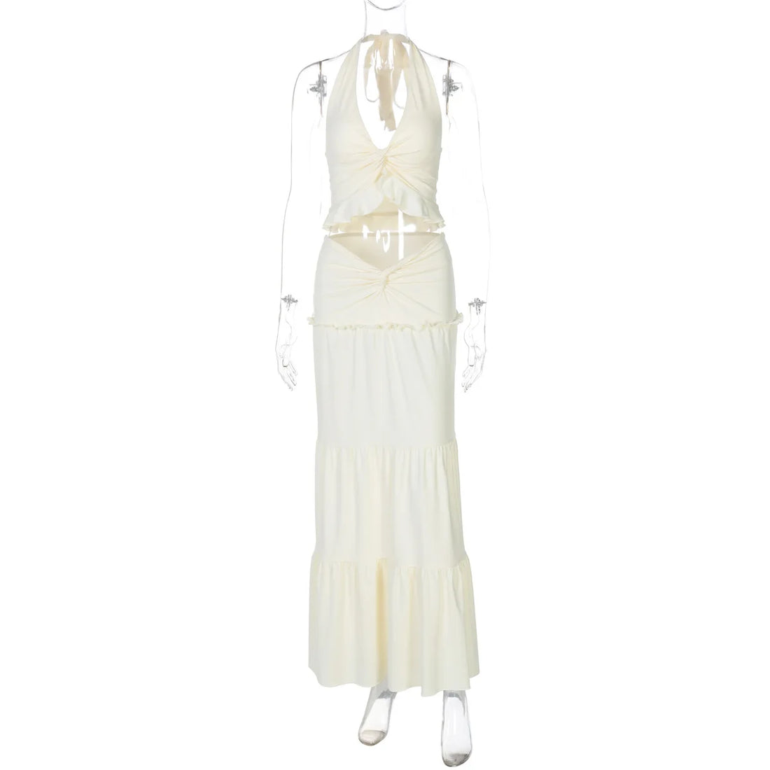 Joskaa Halter Maxi Two Piece Set Sling Neck Ruffle - two piece set image 5