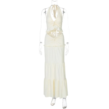 Joskaa Halter Maxi Two Piece Set Sling Neck Ruffle - two piece set image 5