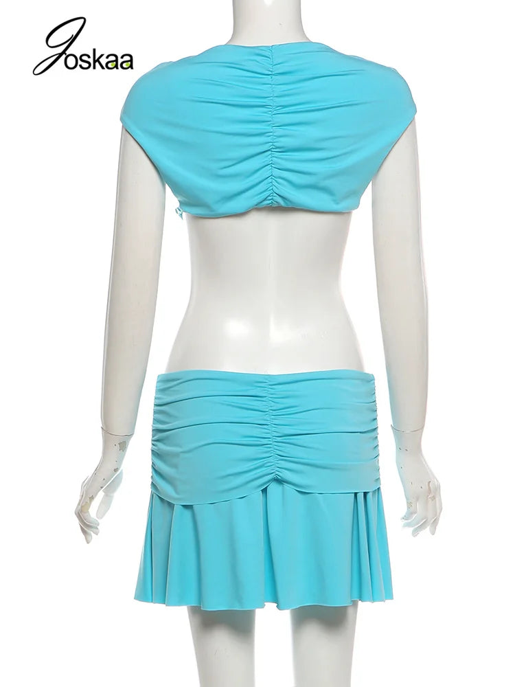 Women's Cutout Sleeveless Bodycon Bikini Set Blue – Detail View