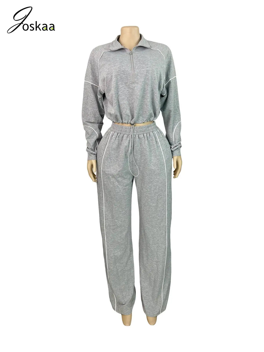 Women's Stripe Sporty Tracksuits Striped Two Piece Set Gray – Back View