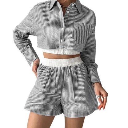 Women's Stripe Long Sleeve Two Piece Set
