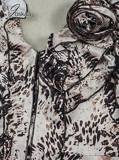 Women's Leopard Print Backless V-neck Halter Mini Dress - Detail View 5
