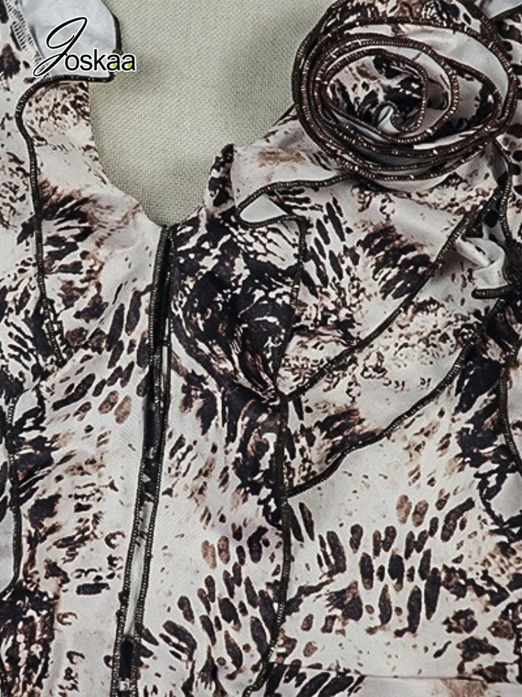 Women's Leopard Print Backless V-neck Halter Mini Dress - Detail View 5