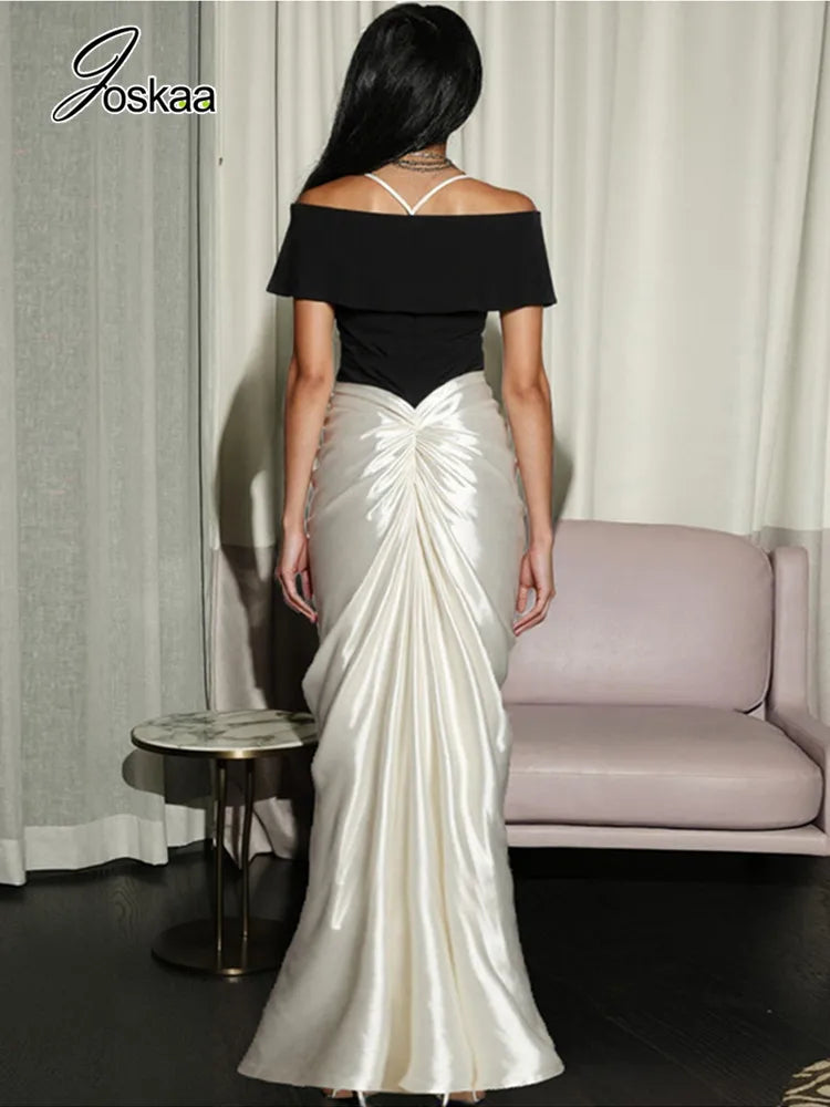 Women's Ruched Off-shoulder Elegant Color Bodycon Dress White – Side View