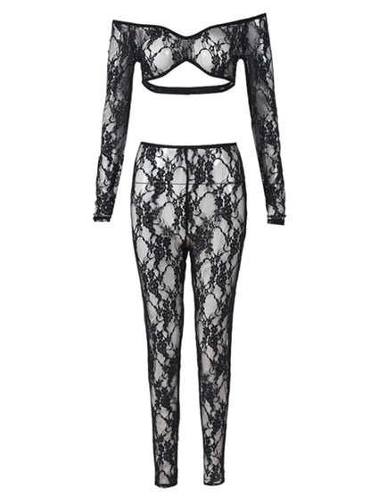 Joskaa Lace Long Sleeve Crop Two Piece Set - two piece set image 5