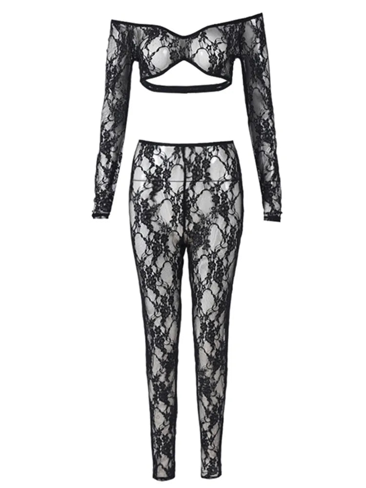 Joskaa Lace Long Sleeve Crop Two Piece Set - two piece set image 5