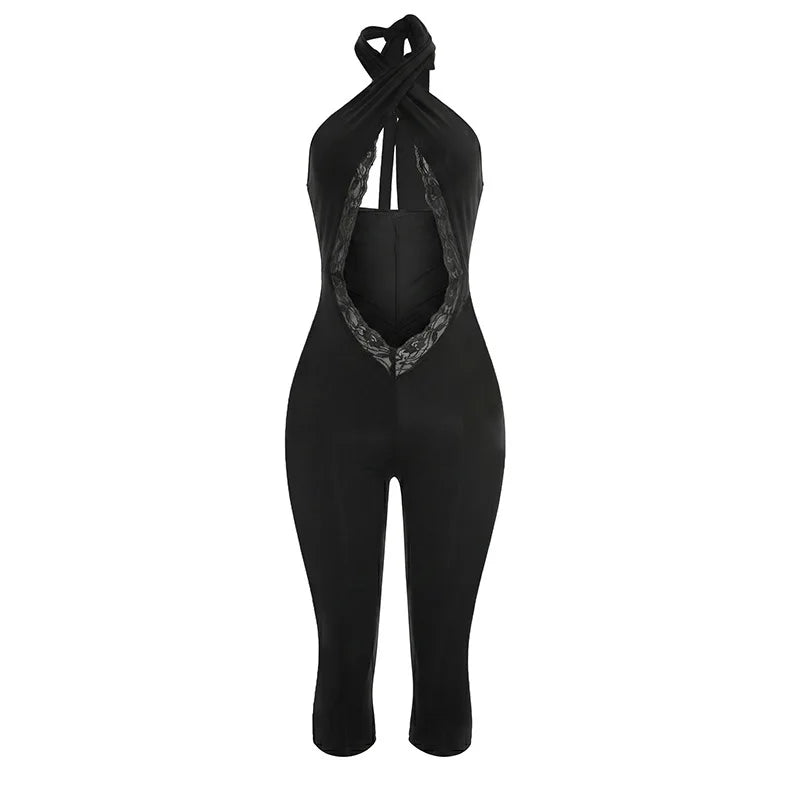 Women's Lace Backless Cutout Halter Romper - Additional View 7