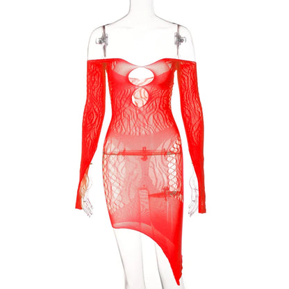 Women's Mesh Cutout Strapless Long Sleeve Dress