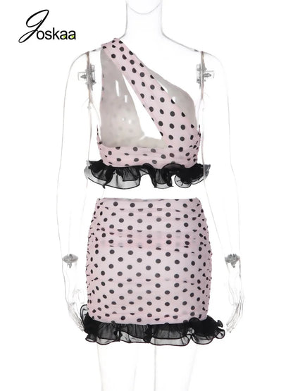 Women's Polka Dot Ruched Cutout Two Piece Set Pink – Detail View