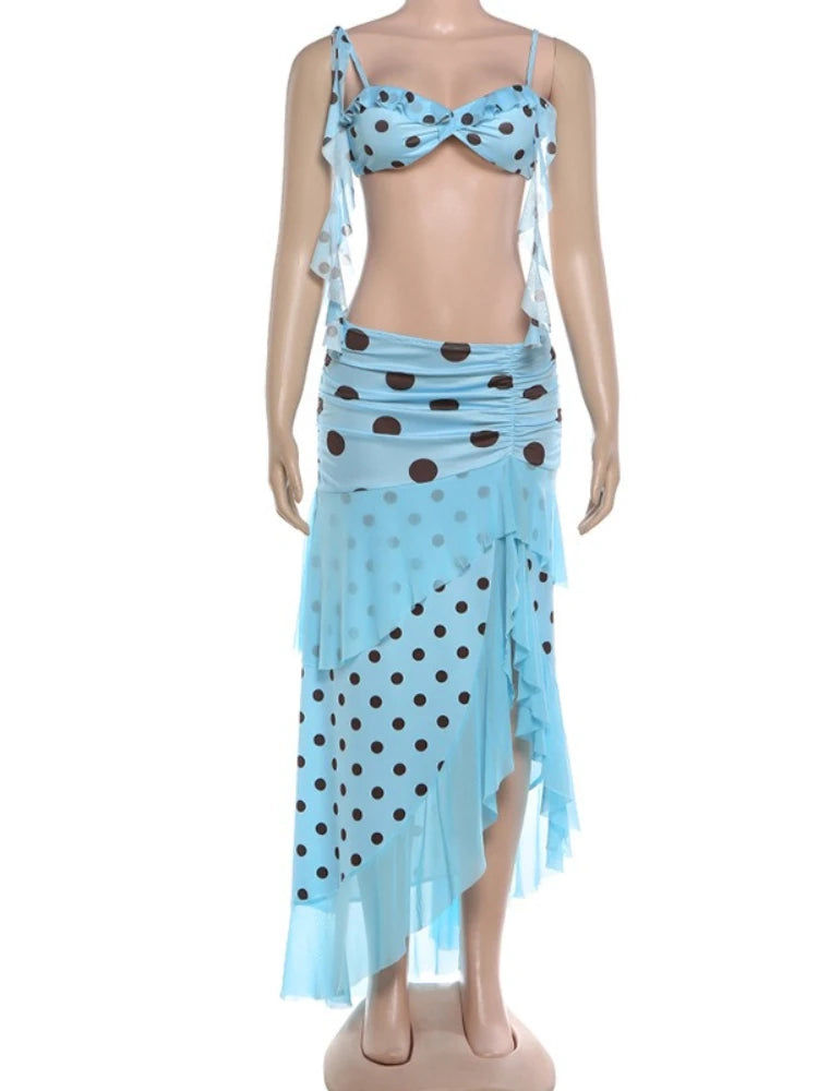 Women's Polka Dot Mesh Two Piece Bikini Set