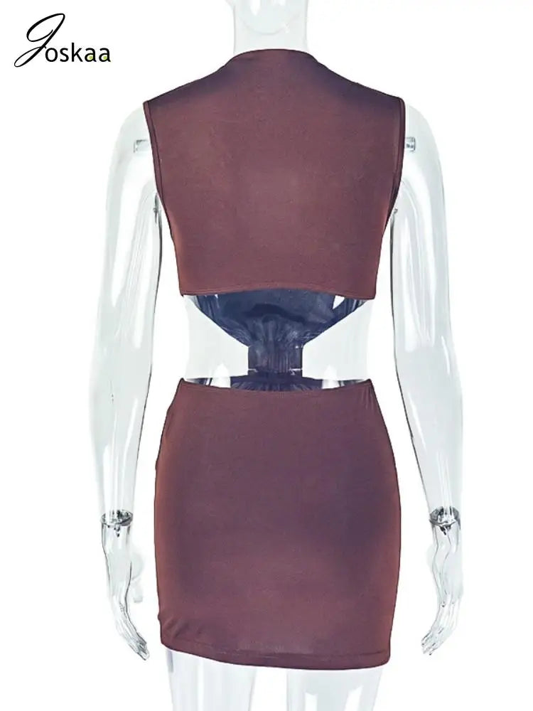 Women's Backless Cutout Sleeveless Mini Dress Dark Brown – Detail View