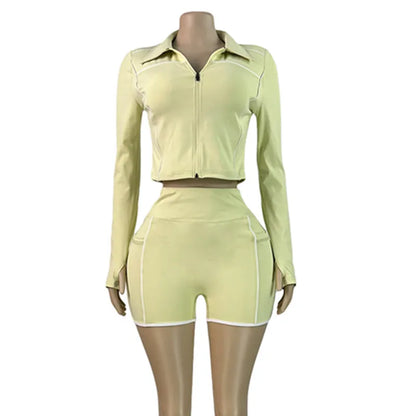 Joskaa Zip Up Long Sleeve Crop Two Piece Set - two piece set image 8