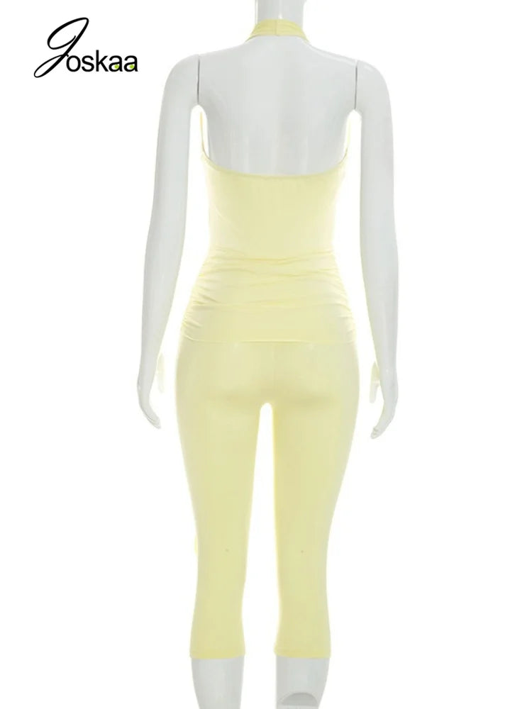 Women's Backless V-neck Halter Sleeveless Romper - Detail View