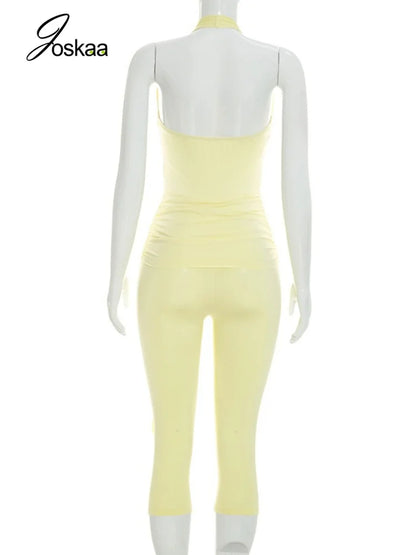 Women's Backless V-neck Halter Sleeveless Romper - Detail View